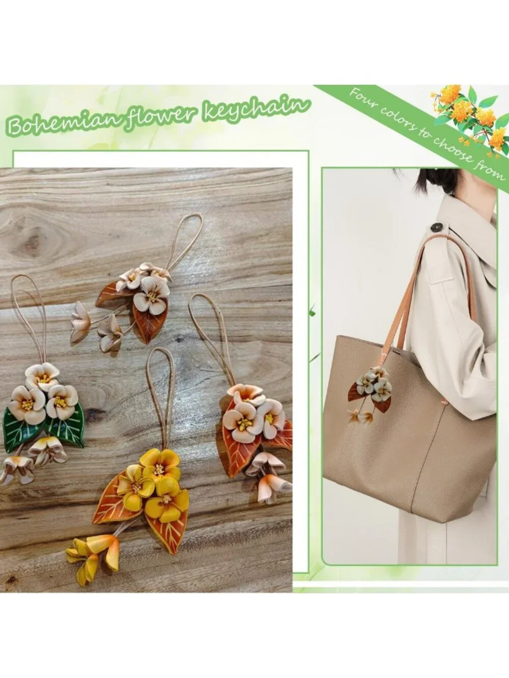 Boho Genuine Leather Flower Bag Charm | Rose Keychain Pendant | Unique